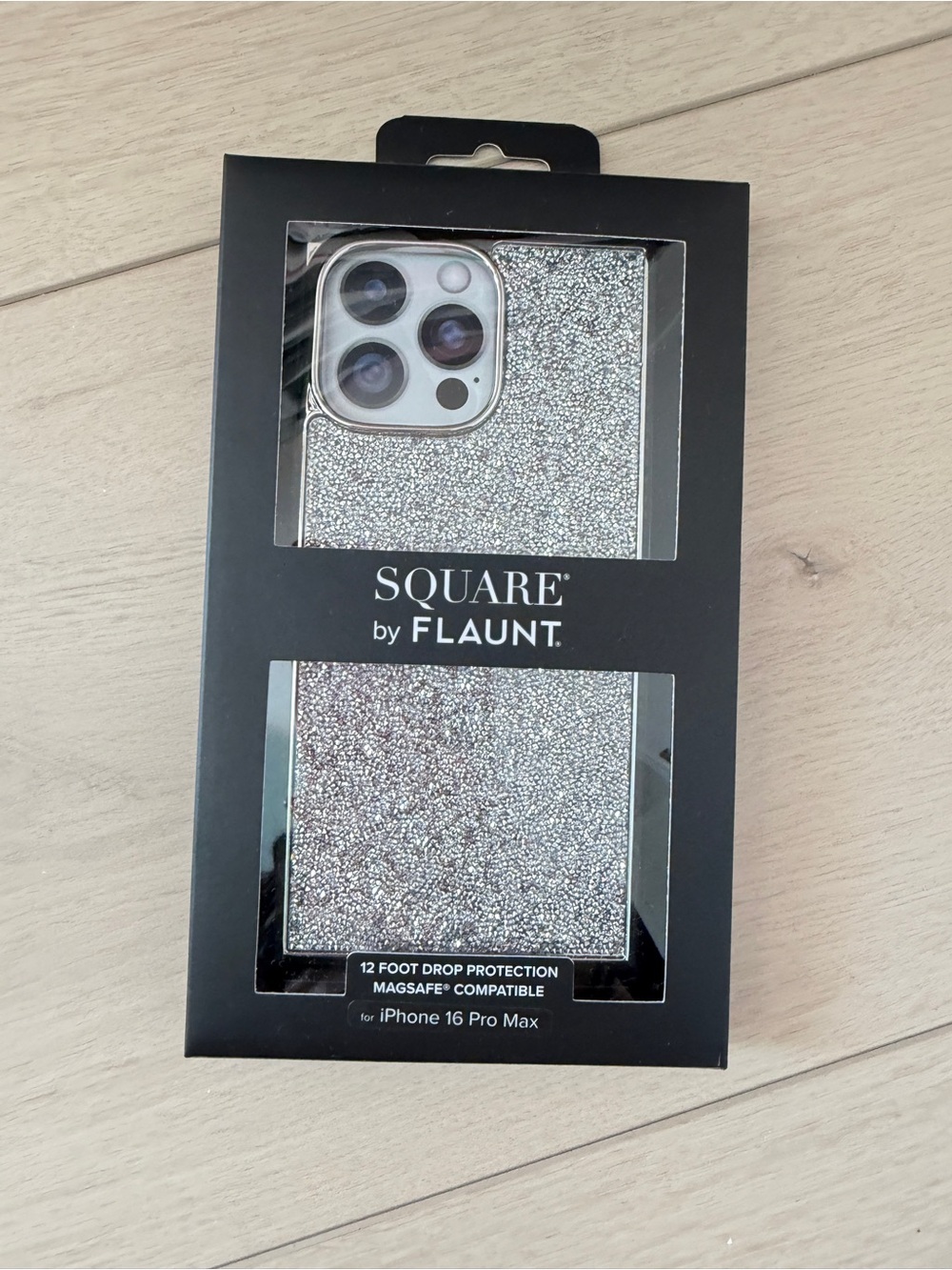 Brand New Flaunt Square Glitter iPhone 16 Pro Max Case - Silver